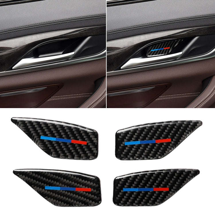 4 PCS Car Tricolor Carbon Fiber Door Inner Handle Wrist Panel Decorative Sticker for BMW 5 Series...