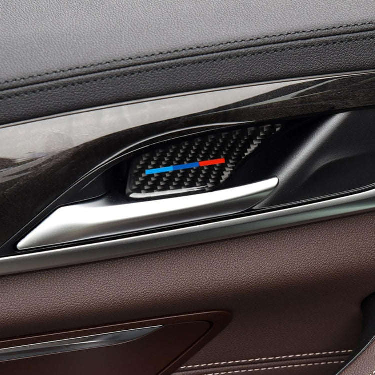 4 PCS Car Tricolor Carbon Fiber Door Inner Handle Wrist Panel Decorative Sticker for BMW 5 Series...