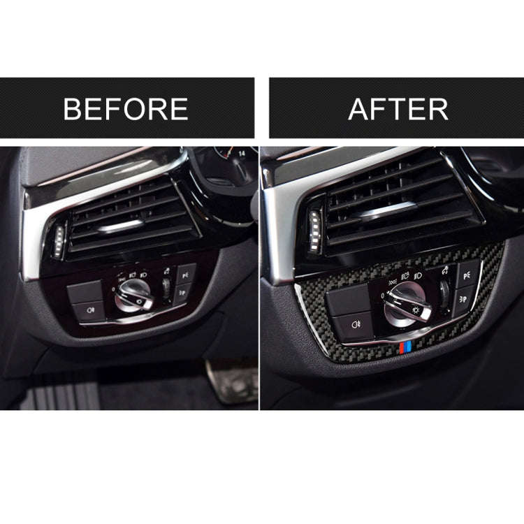 Car Tricolor Carbon Fiber Headlight Switch Frame Decorative Sticker for BMW 5 Series G38 528Li / ...