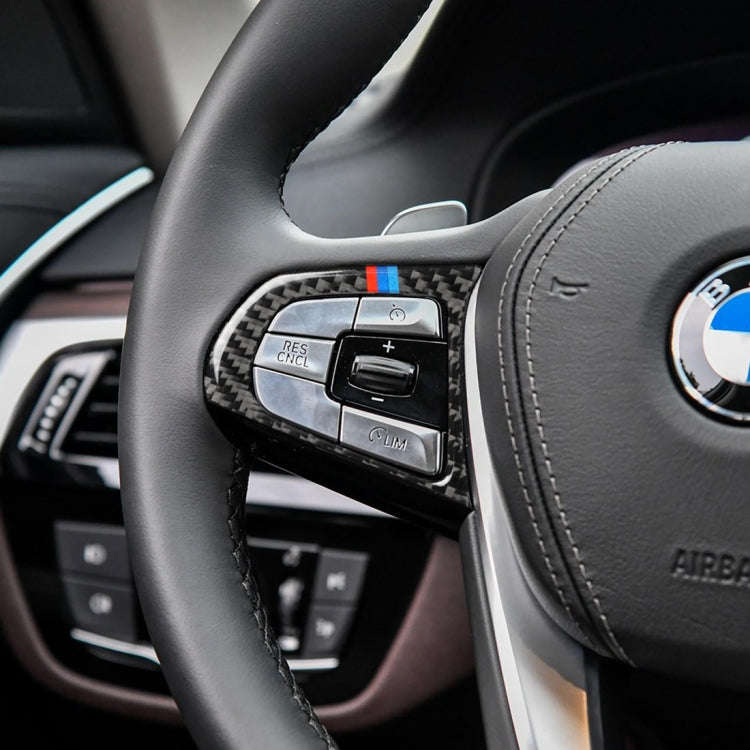 Car Tricolor Carbon Fiber Steering Wheel Button Configuration B Decorative Sticker for BMW 5 Seri...