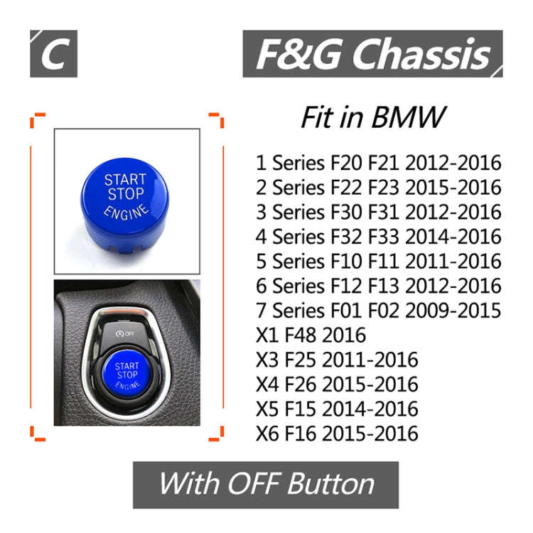 Car Engine Start Key Push Button Cover for BMW G / F Chassis,  with Start and Stop (Blue)