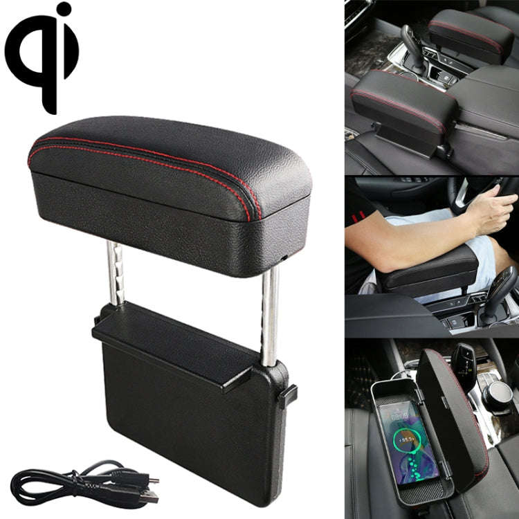 Universal Car Wireless Qi Standard Charger PU Leather Wrapped Armrest Box Cushion Car Armrest Box...