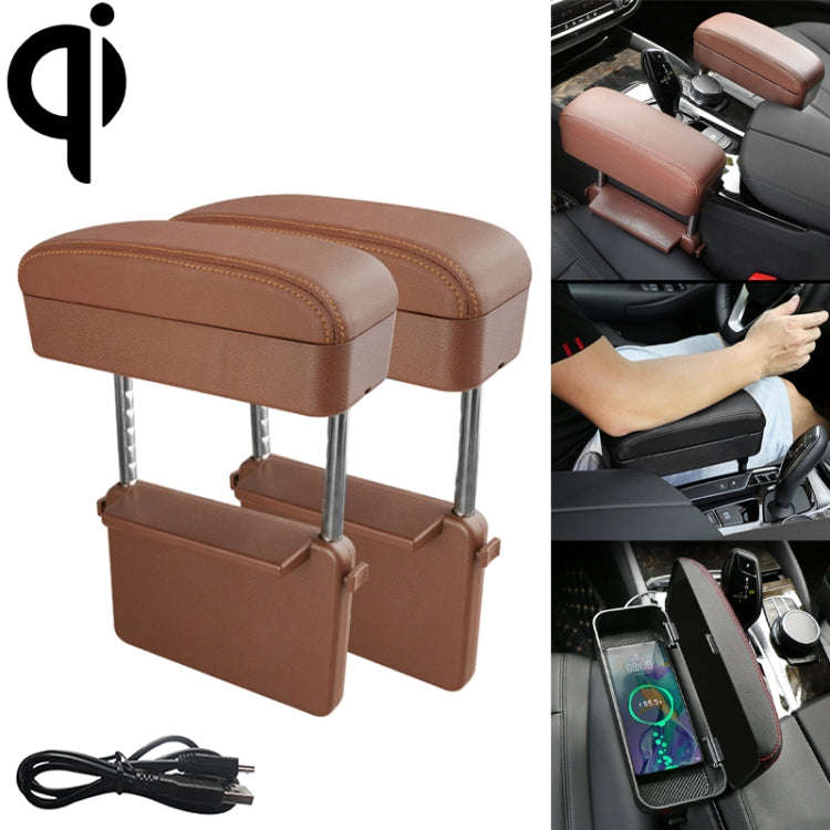 2 PCS Universal Car Wireless Qi Standard Charger PU Leather Wrapped Armrest Box Cushion Car Armre...