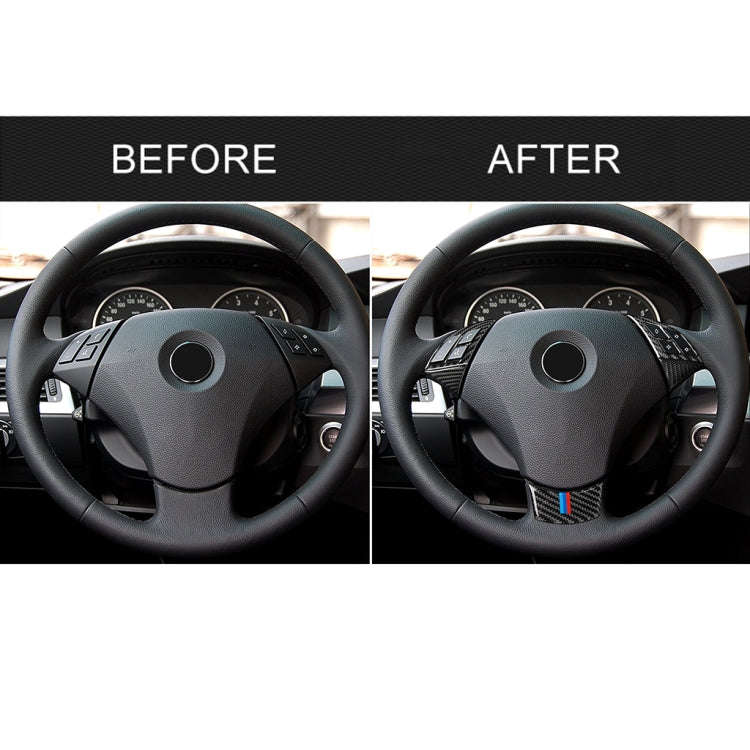 5 in 1 Car Carbon Fiber Tricolor Steering Wheel Button Decorative Sticker for BMW 5 Series E60 20...