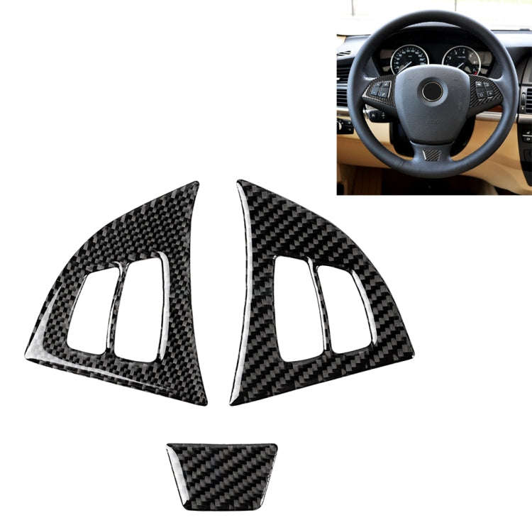 3 in 1 Car Carbon Fiber Solid Color Steering Wheel Button Decorative Sticker for BMW E70 2008-201...