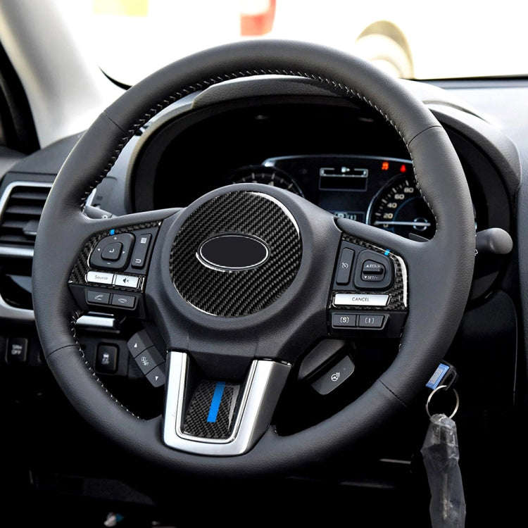 4 in 1 Car Carbon Fiber Blue Steering Wheel Button Decorative Sticker for Subaru Forester 2016-20...