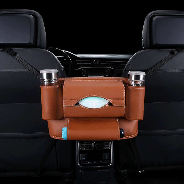 Car Front Seat Hanging Bag Paper Towel / Water Cup Storage Bag(Brown)