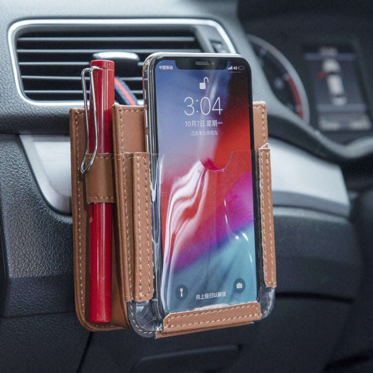 Car Air Outlet Storage Bag Mobile Phone Storage Hanging Bag (Brown)