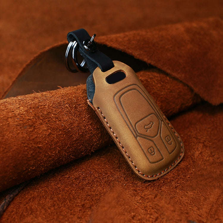 For Audi Series Car Cowhide Leather Key Protective Cover Key Case, A Version 2016-2017 (Brown)