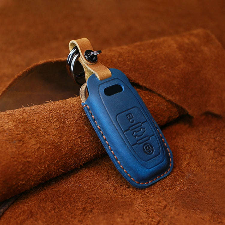 For Audi Series Car Cowhide Leather Key Protective Cover Key Case, B Version 2011-2018 (Blue)