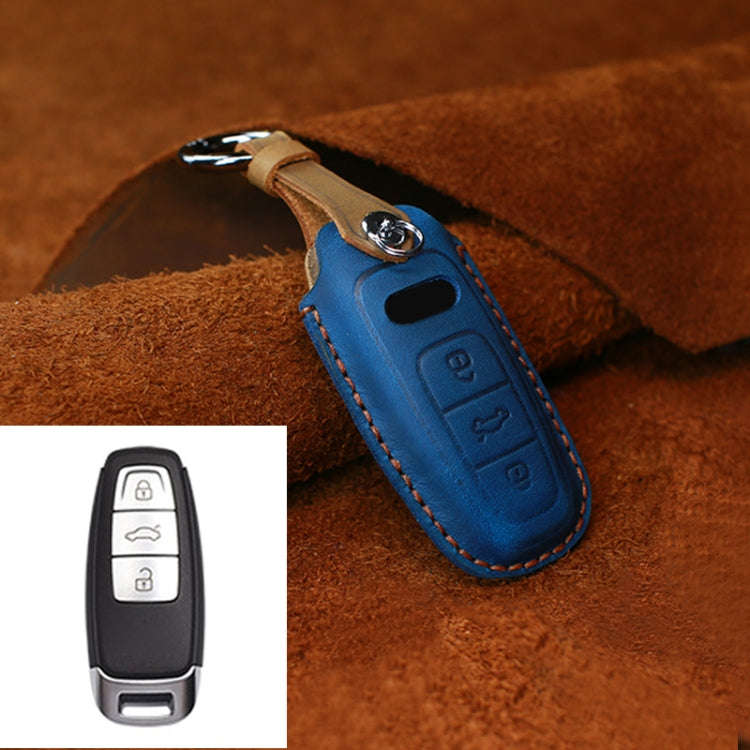 For Audi Series Car Cowhide Leather Key Protective Cover Key Case, C Version 2018 and Above (Blue)