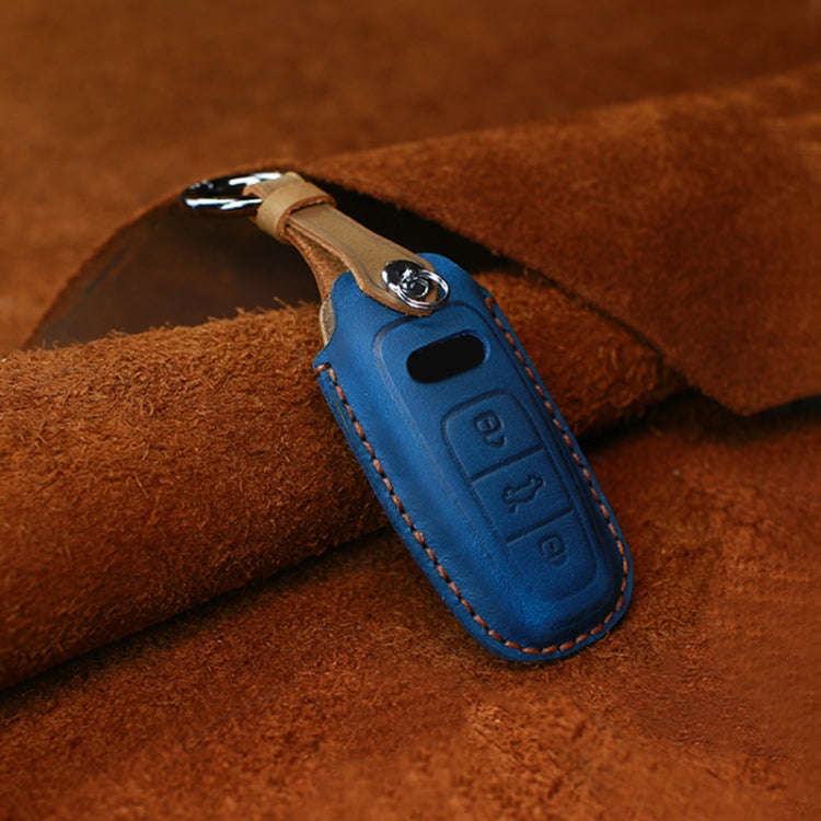 For Audi Series Car Cowhide Leather Key Protective Cover Key Case, C Version 2018 and Above (Blue)