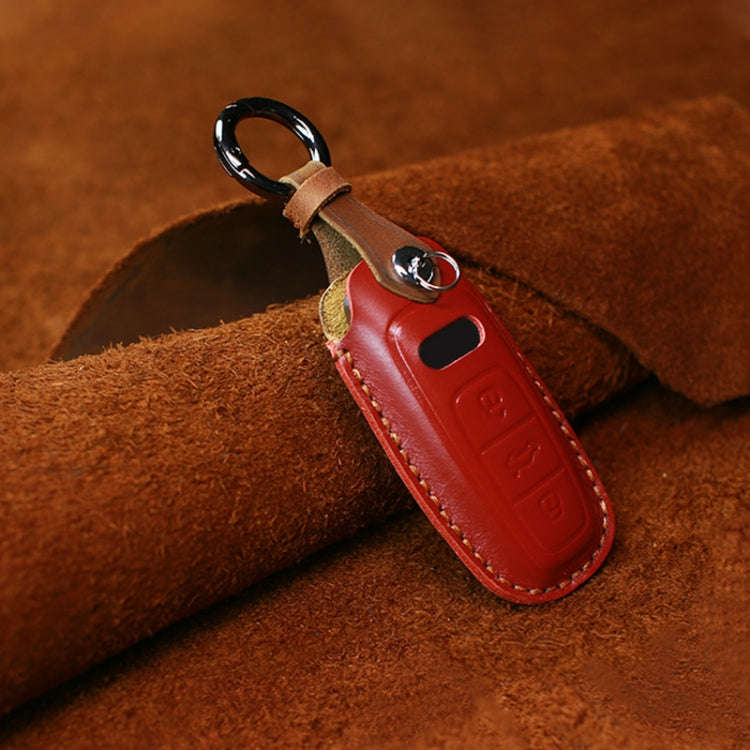 For Audi Series Car Cowhide Leather Key Protective Cover Key Case, C Version 2018 and Above (Red)