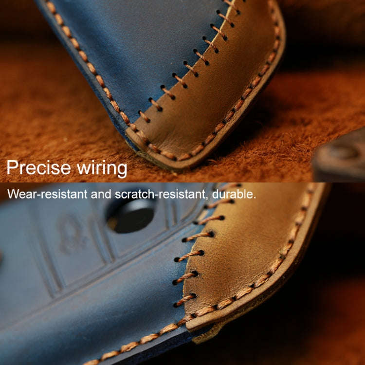 For BMW Blade Style Car Cowhide Leather Key Protective Cover Key Case, Two Keys Version (Brown)