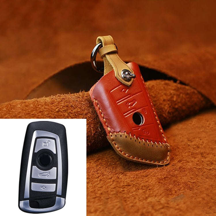 For BMW Blade Style Car Cowhide Leather Key Protective Cover Key Case, Three Keys Version (Red)