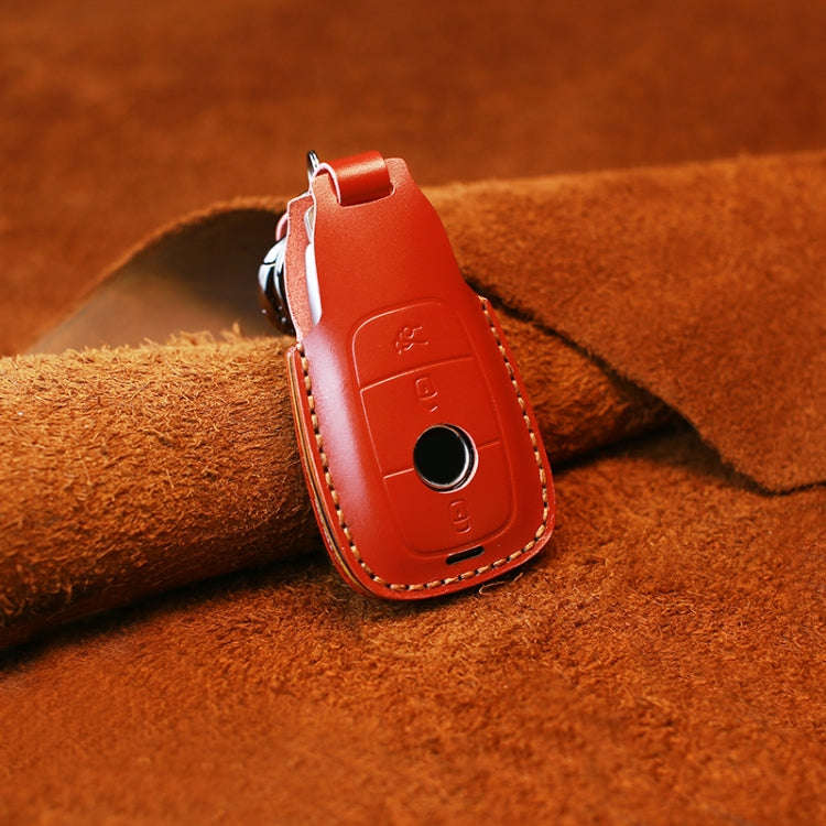 For Mercedes-Benz Colorful Edge Style Car Cowhide Leather Key Protective Cover Key Case (Red)