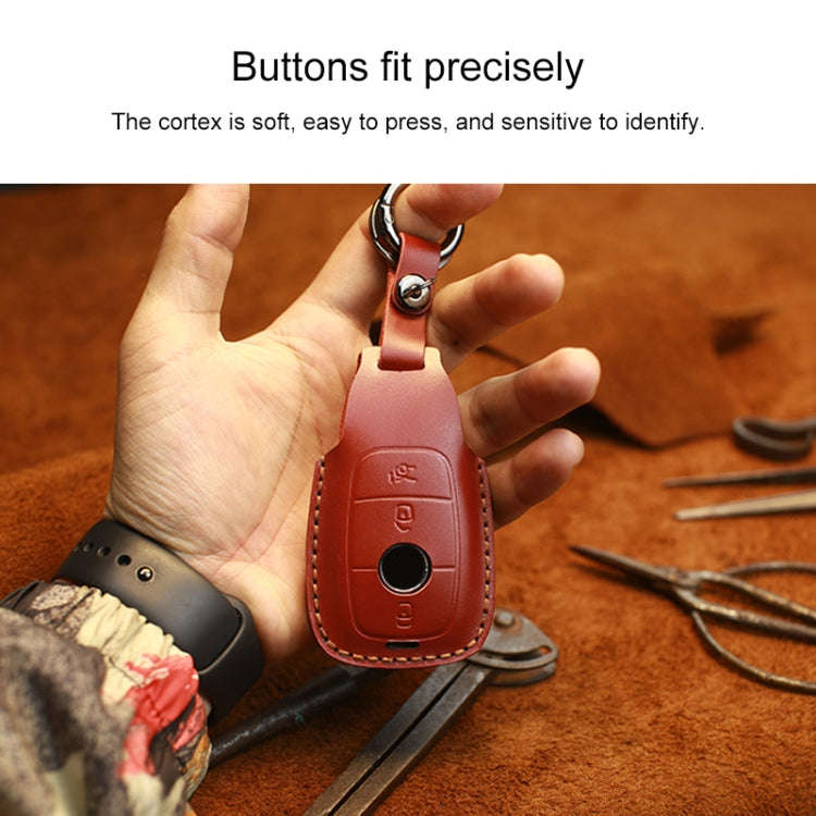 For Mercedes-Benz Colorful Edge Style Car Cowhide Leather Key Protective Cover Key Case (Red)