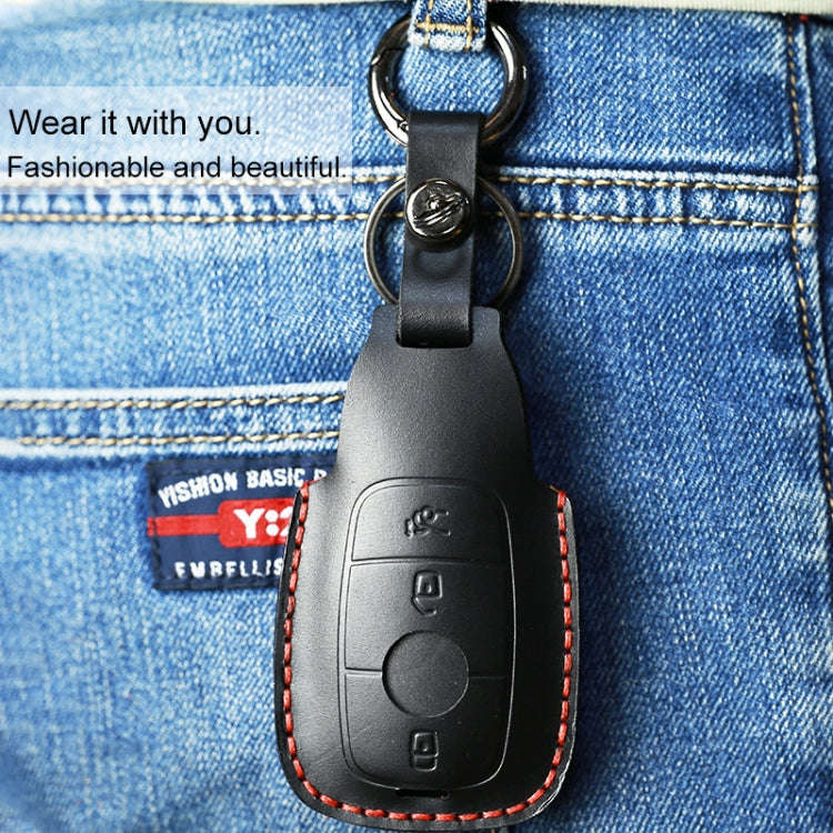For Mercedes-Benz Colorful Edge Style Car Cowhide Leather Key Protective Cover Key Case (Red)