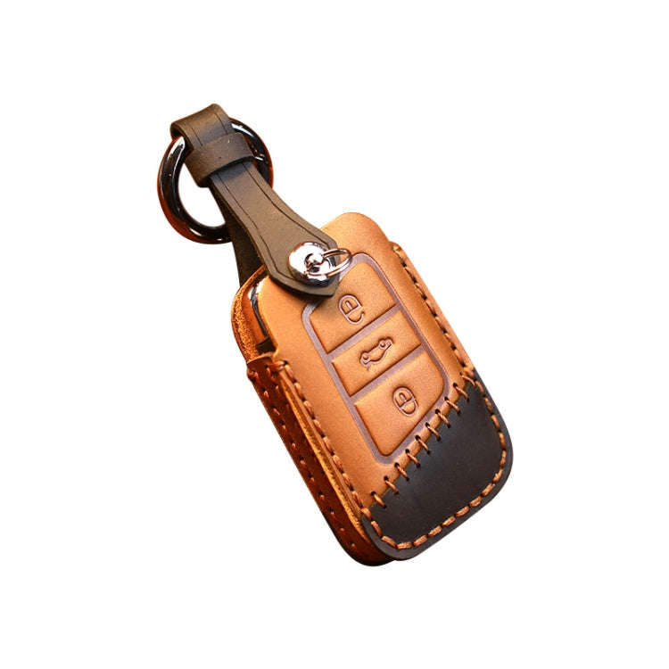 For Volkswagen Car Cowhide Leather Key Protective Cover Key Case, A Version(Brown)
