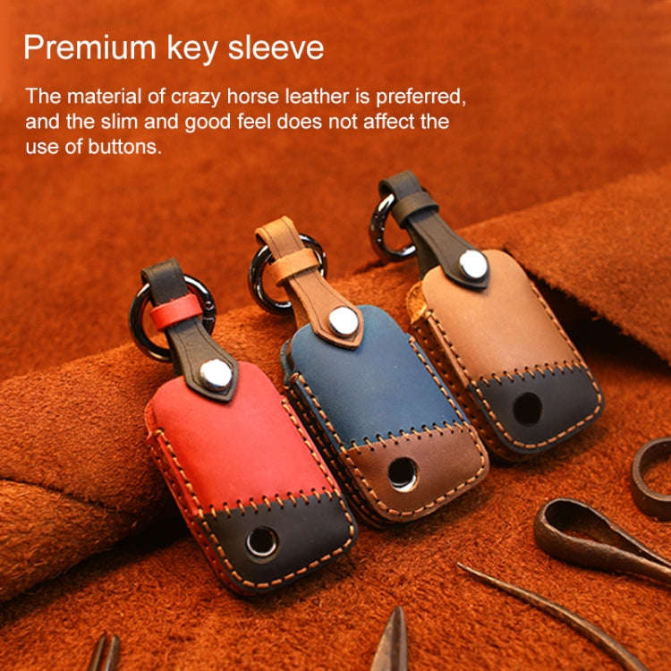 For Volkswagen Car Cowhide Leather Key Protective Cover Key Case, A Version(Brown)