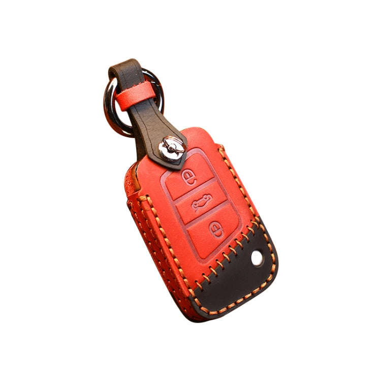 For Volkswagen Car Cowhide Leather Key Protective Cover Key Case, B Version(Red)