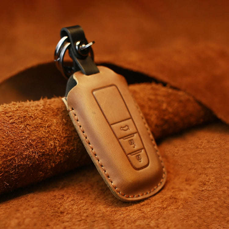 For Toyota Car Cowhide Leather Key Protective Cover Key Case, Three Keys Version (Brown)
