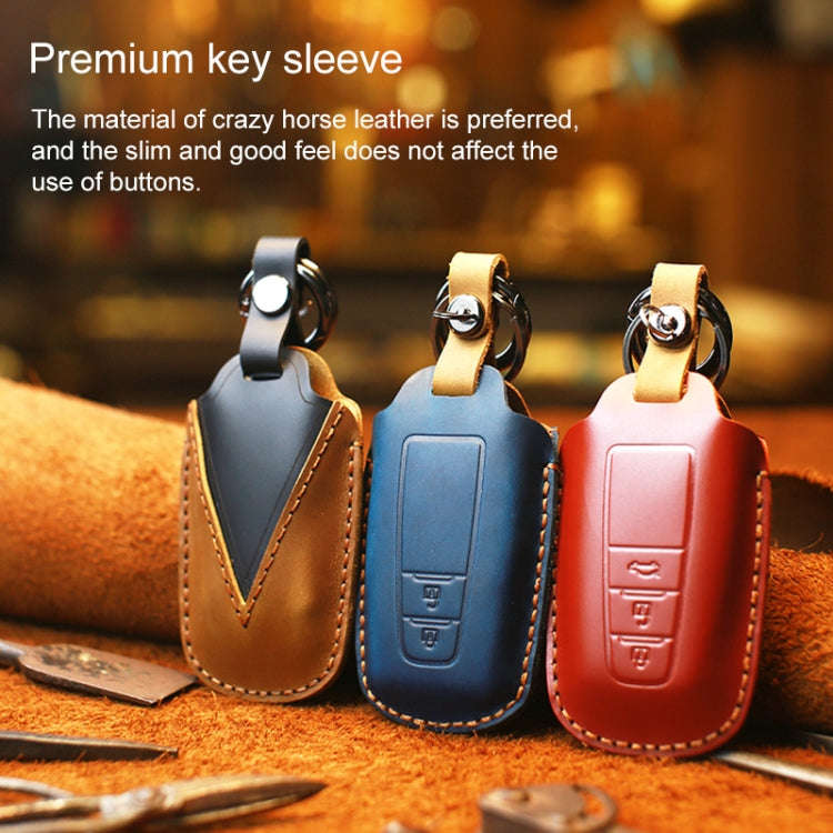 For Toyota Car Cowhide Leather Key Protective Cover Key Case, Three Keys Version (Brown)