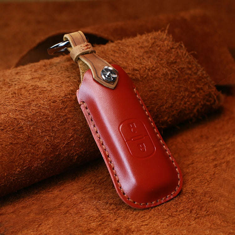 For Mazda Old Style Hallmo Car Cowhide Leather Key Protective Cover Key Case, Two Keys Version(Red)
