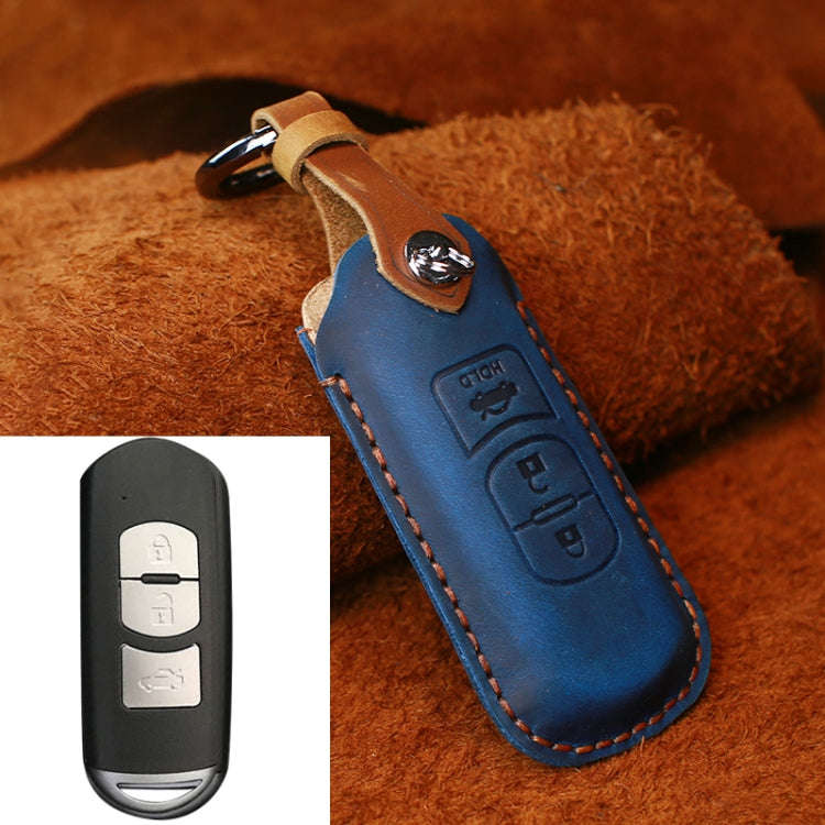 For Mazda Old Style Hallmo Car Cowhide Leather Key Protective Cover Key Case, Three Keys Version(...