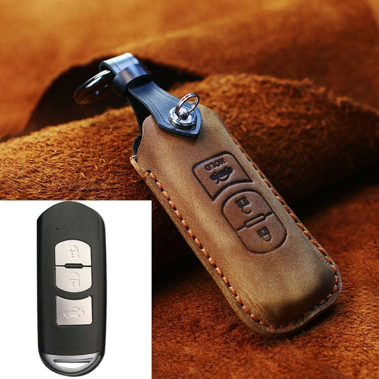 For Mazda Old Style Hallmo Car Cowhide Leather Key Protective Cover Key Case, Three Keys Version(...
