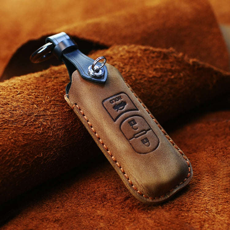 For Mazda Old Style Hallmo Car Cowhide Leather Key Protective Cover Key Case, Three Keys Version(...