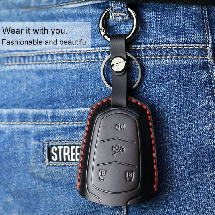 For Cadillac Car Cowhide Leather Key Protective Cover Key Case, Four Keys Version (Red)