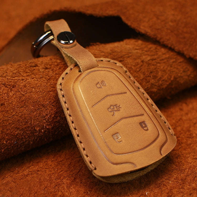 For Cadillac Car Cowhide Leather Key Protective Cover Key Case, Four Keys Version (Brown)