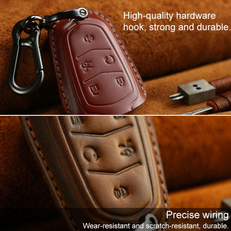 For Cadillac Car Cowhide Leather Key Protective Cover Key Case, Five Keys Version (Red)