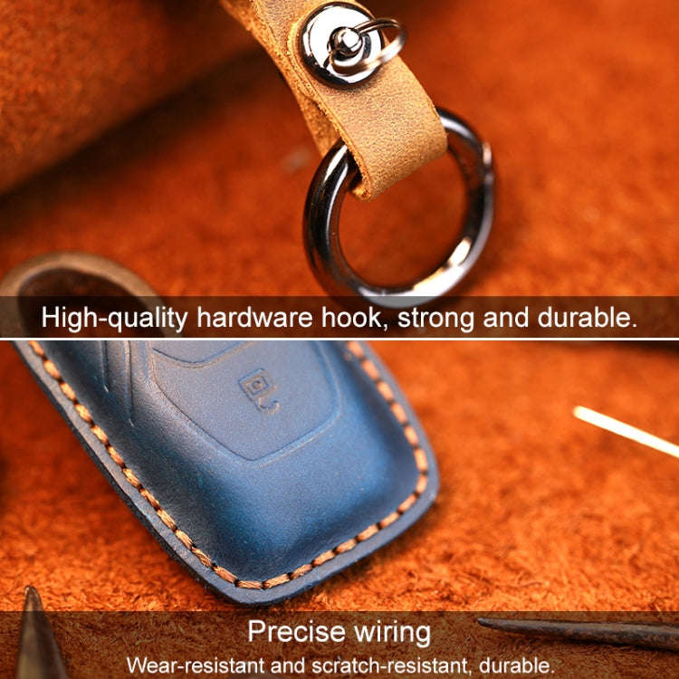 For Ford Old Style Car Cowhide Leather Key Protective Cover Key Case (Blue)