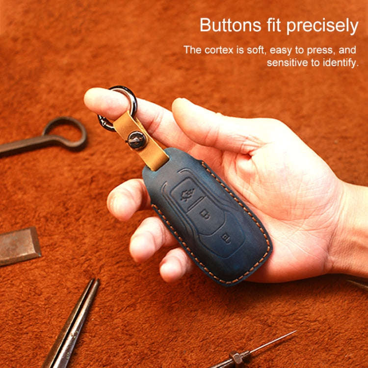 For Ford Old Style Car Cowhide Leather Key Protective Cover Key Case (Blue)