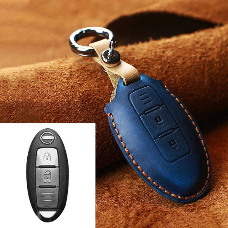 For Nissan Car Cowhide Leather Key Protective Cover Key Case, Three Keys Horizontal Line Version ...