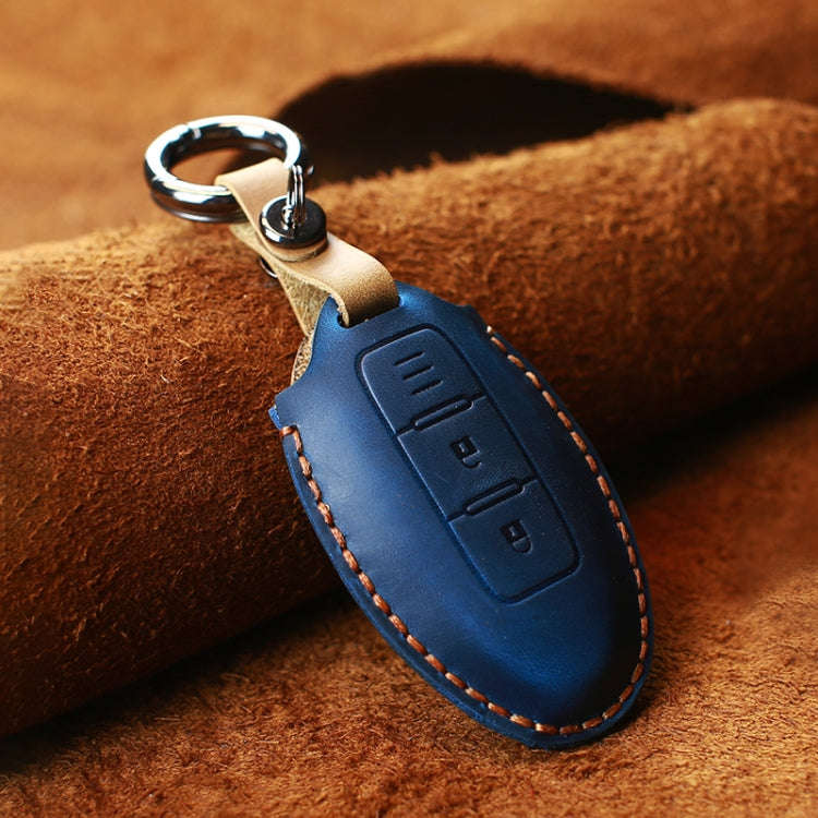 For Nissan Car Cowhide Leather Key Protective Cover Key Case, Three Keys Horizontal Line Version ...