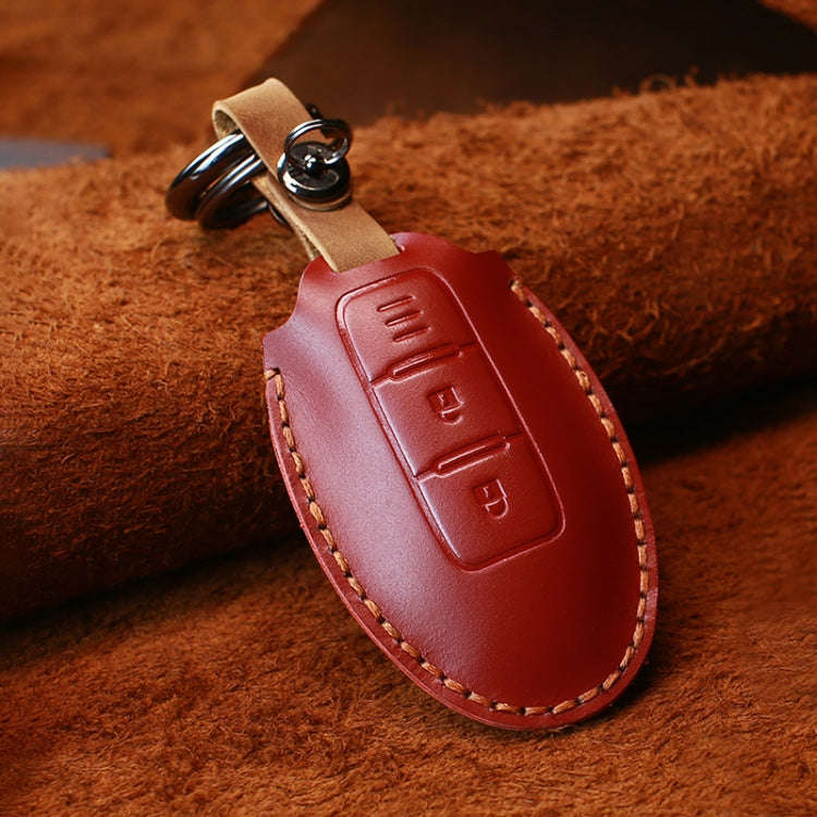 For Nissan Car Cowhide Leather Key Protective Cover Key Case, Three Keys Horizontal Line Version ...