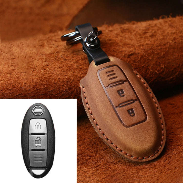 For Nissan Car Cowhide Leather Key Protective Cover Key Case, Three Keys Horizontal Line Version ...