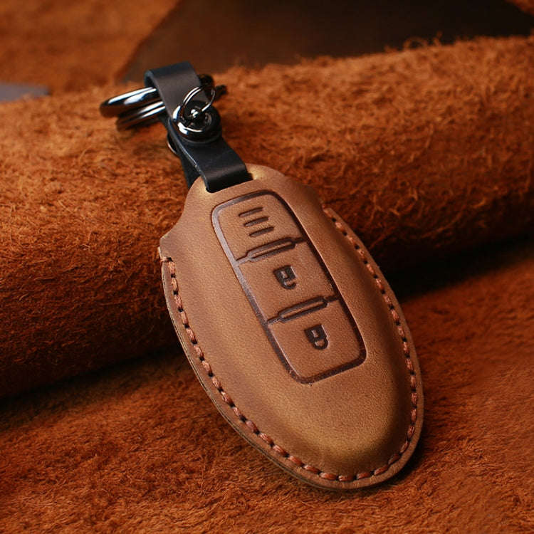 For Nissan Car Cowhide Leather Key Protective Cover Key Case, Three Keys Horizontal Line Version ...