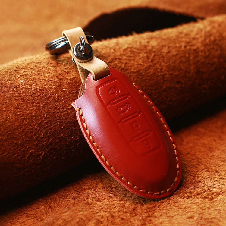 For Nissan Car Cowhide Leather Key Protective Cover Key Case, Four Keys Version (Red)