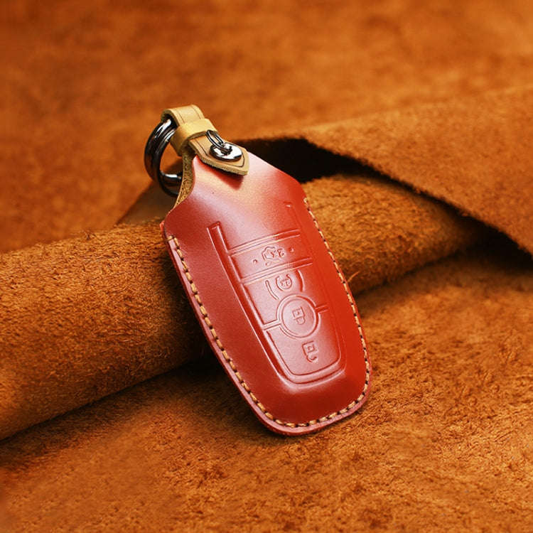 For Ford Car Cowhide Leather Key Protective Cover Key Case, Four Keys Version (Red)