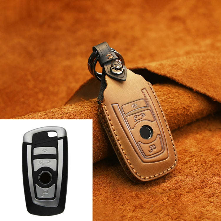 For BMW Old Style Car Cowhide Leather Key Protective Cover Key Case, Three Keys Version (Brown)