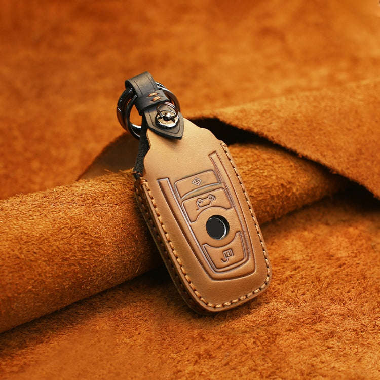 For BMW Old Style Car Cowhide Leather Key Protective Cover Key Case, Three Keys Version (Brown)