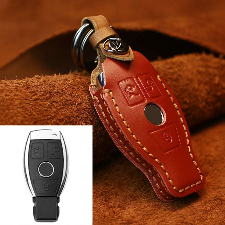 For Mercedes-Benz Old Style Car Cowhide Leather Key Protective Cover Key Case (Red)
