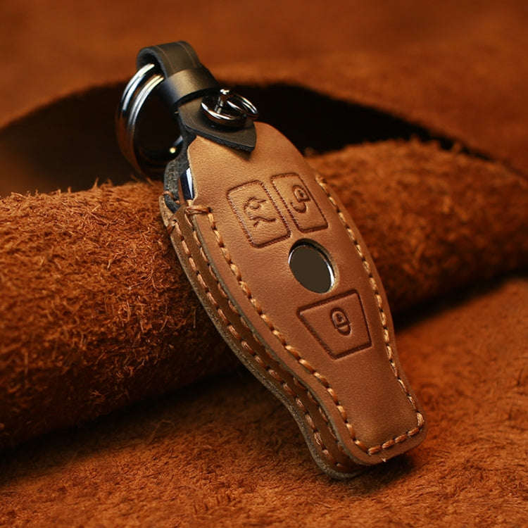 For Mercedes-Benz Old Style Car Cowhide Leather Key Protective Cover Key Case (Brown)
