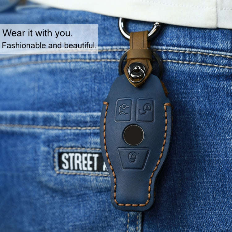 For Mercedes-Benz Old Style Car Cowhide Leather Key Protective Cover Key Case (Brown)