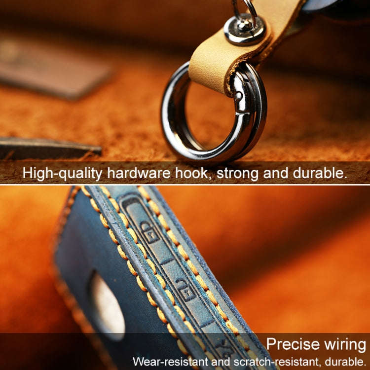 For Volvo Car Cowhide Leather Key Protective Cover Key Case (Blue)