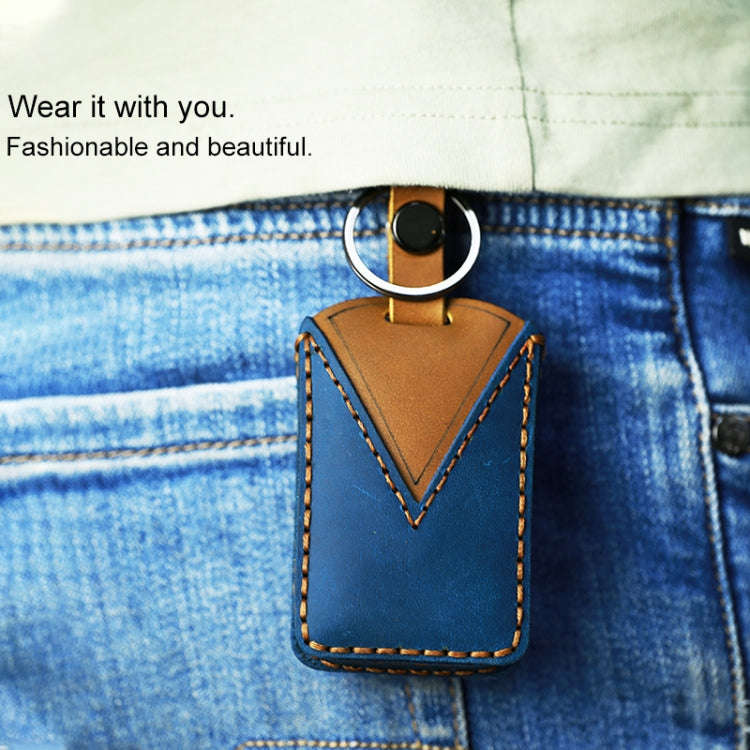 For Volvo Car Cowhide Leather Key Protective Cover Key Case (Blue)